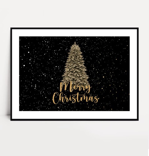 Plakat MERRY CHRISTMAS TREE poziomy z marginesem