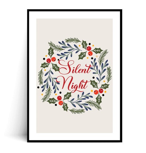 Plakat SILENT NIGHT wianek kremowy z marginesem