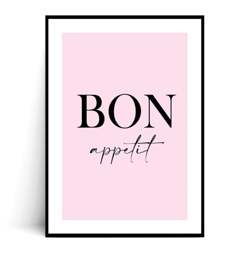 Plakat BON APPETIT różowo czarny z marginesem
