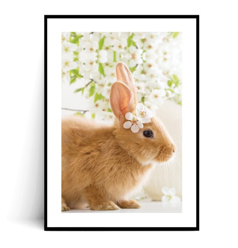 Plakat WIELKANOCNY KRÓLICZEK Z KWIATUSZKAMI z marginesem