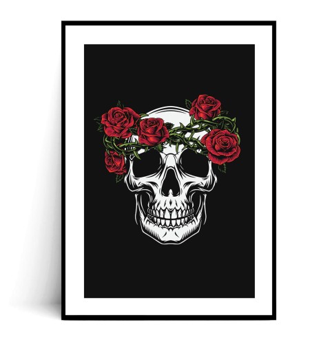 Plakat CZASZKA I RÓŻE z marginesem