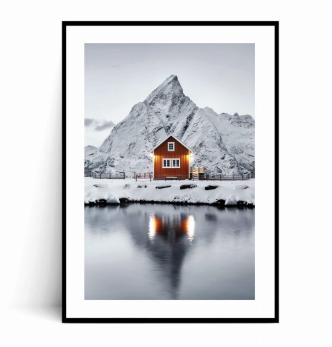 Plakat ZIMOWY DOMEK NA ISLANDII z marginesem
