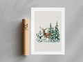 Plakat ZIMOWY OBRAZEK Z JELONKIEM z marginesem