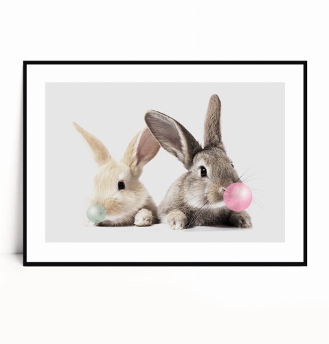 Plakat KRÓLICZKI BUBBLE GUM poziomy z marginesem