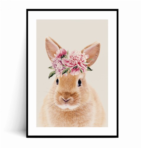 Plakat KRÓLICZEK Z KWIATAMI z marginesem
