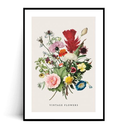 Plakat VINTAGE FLOWERS z marginesem