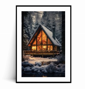 Plakat ZIMOWY DOMEK W LESIE 