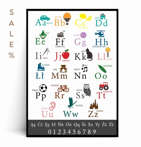 Plakat ALFABET DRUKOWANE LITERKI ciemny szary A3
