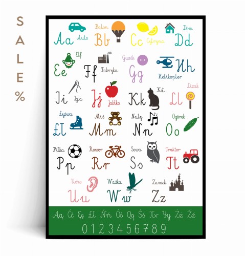 Plakat ALFABET DRUKOWANE LITERKI Zielony A3