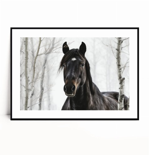 Plakat KOŃ W BRZOZACH poziomy z marginesem