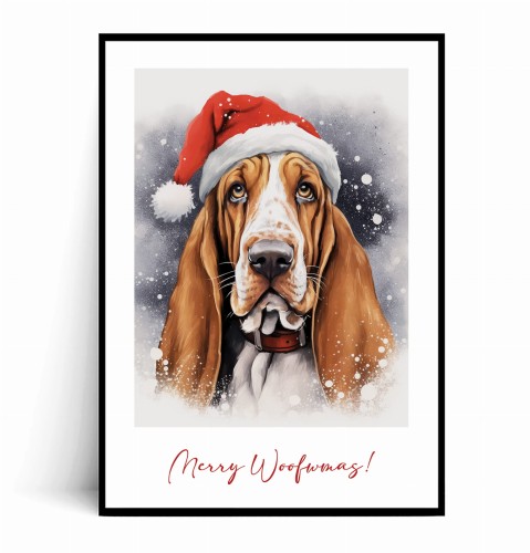 Plakat ŚWIĄTECZNY PIES no.27 Basset z marginesem i napisem