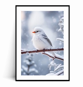Plakat ZIMOWY BIAŁY PTASZEK no.1 