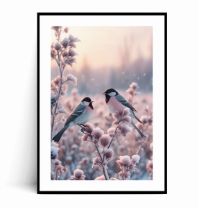 Plakat RÓŻOWE ZIMOWE PTASZKI NA GAŁĄZCE no.3