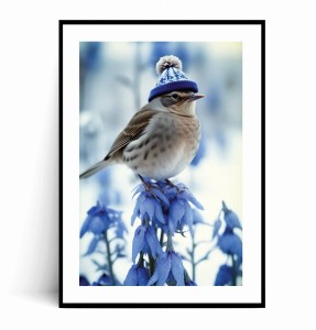 Plakat ZIMOWY PTASZEK W NIEBIESKIEJ CZAPCE no.1