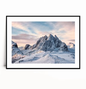 Plakat ZIMOWY PASTELOWY PEJZAŻ Z GÓRAMI poziomy 
