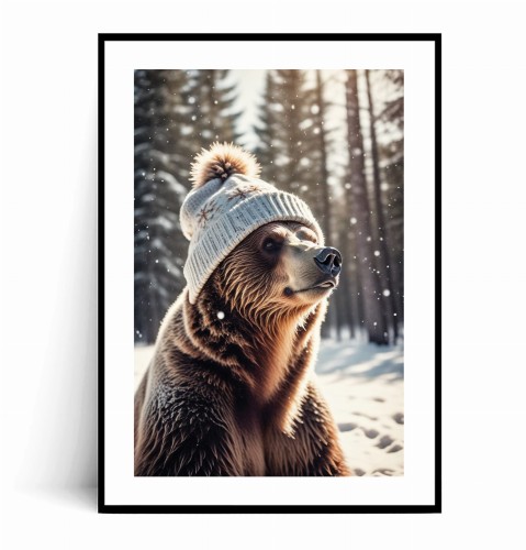 Plakat NIEDŹWIEDŹ W ZIMOWEJ CZAPCE no.1 z marginesem.jpg