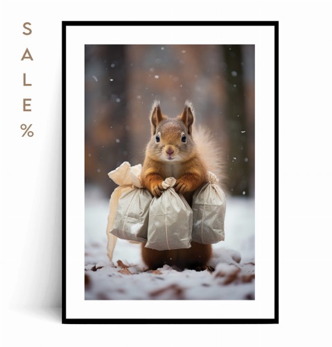 Plakat ZIMOWA WIEWIÓRKA Z PREZENTAMI z marginesem 50x70 SALE%.jpg