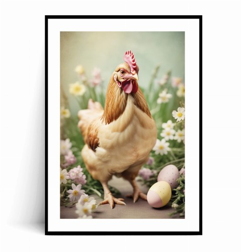 Plakat WIELKANOCNA KURA I PISANKI Vintage z marginesem.jpg