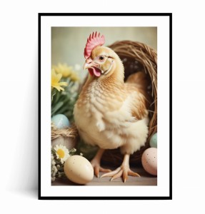 Plakat WIELKANOCNA KURKA I PISANKI Vintage 
