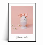 Plakat WESOŁA PISANKA Z RÓŻOWĄ KOKARDĄ Happy Easter
