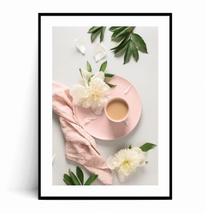 Plakat ROMANTYCZNA FILIŻANKA KAWA I PIWONIE no.1