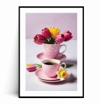 Plakat RÓŻOWA FILIŻANKA KAWA I TULIPANY no.2