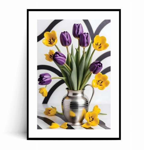 Plakat FIOLETOWE I ŻÓŁTE TULIPANY W WAZONIE z marginesem.jpg
