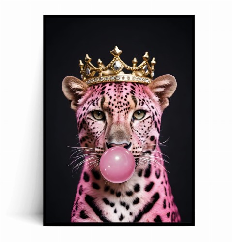 Plakat RÓŻOWY GEPARD W KORONIE Bubble Gum Black.jpg
