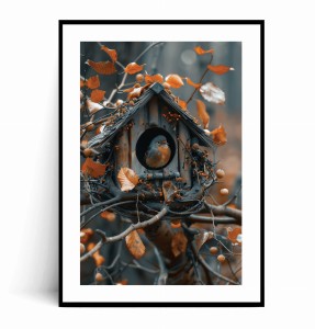 Plakat PTASZEK W JESIENNYM DOMKU