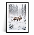Plakat ZIMOWY RENIFER W LESIE