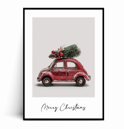 Plakat ŚWIĄTECZNY SAMOCHÓD Z CHOINKĄ Merry Christmas.jpg