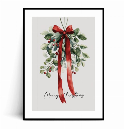 Plakat ILUSTROWANA JEMIOŁA Z KOKARDĄ Merry Christmas z marginesem.jpg