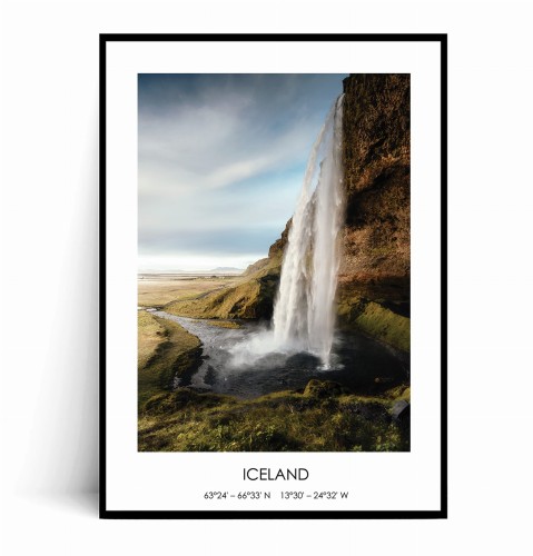 Plakat ISLANDIA Wodospad Seljalandsfoss no.1 z napisem.jpg