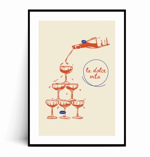 Plakat LA DOLCE VITA CHAMPAGNE Ilustrowany z marginesem.jpg