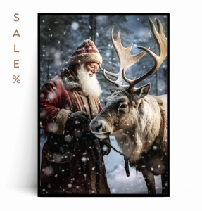 Plakat MIKOŁAJ Z RENIFEREM VINTAGE no.1 50x70 SALE% 