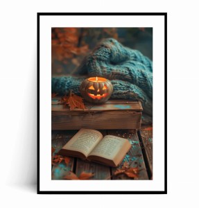 Plakat KSIĄŻKA I JESIENNA ŚWIECA HALLOWEEN