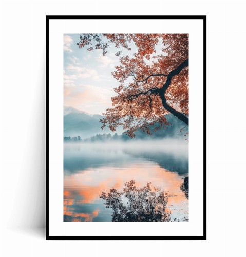 Plakat JESIENNE DRZEWO NAD TAFLĄ JEZIORA z marginesem.jpg