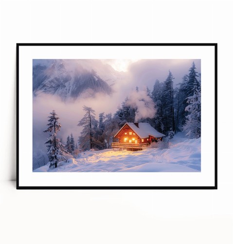 Plakat ZIMOWY DREWNIANY DOMEK W GÓRACH poziomy z marginesem.jpg
