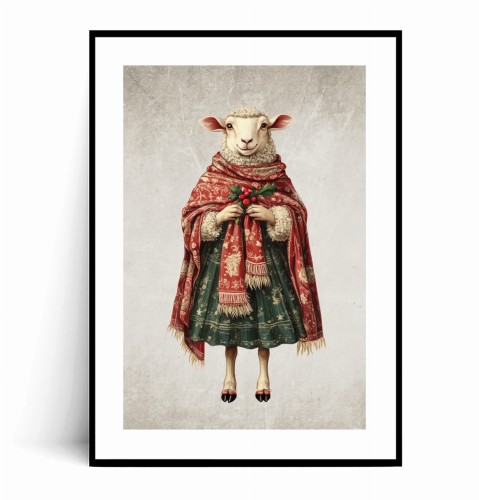 Plakat ŚWIĄTECZNA OWCA W SZALU Vintage z marginesem.jpg