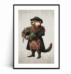 Plakat ŚWIĄTECZNY BÓBR Z WIANKIEM Vintage