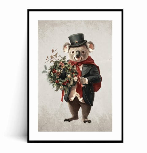 Plakat ŚWIĄTECZNY KOALA Z WIANKIEM Vintage z marginesem.jpg