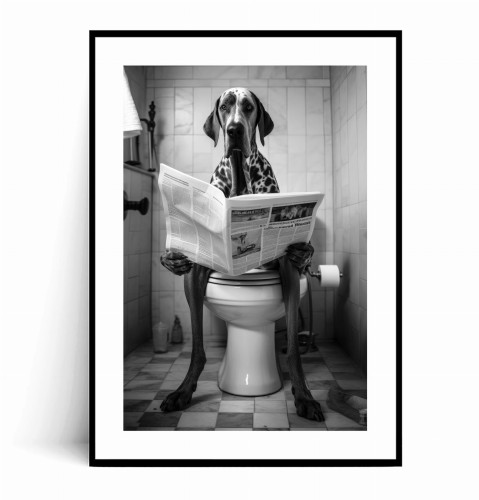 Plakat DOG NIEMIECKI Z GAZETĄ NA WC czarno biały z marginesem.jpg