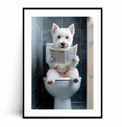 Plakat PIES WEST TERRIER Z GAZETĄ NA WC z marginesem.jpg