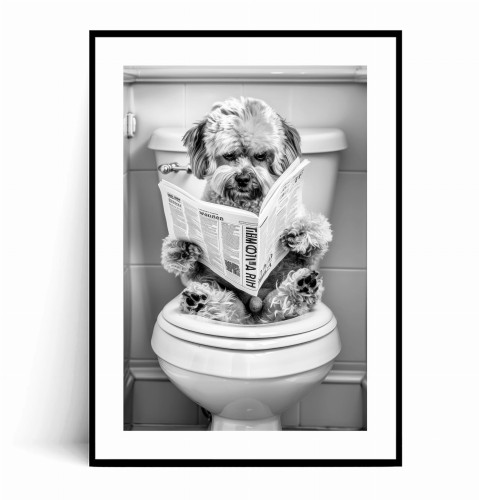 Plakat ZABAWNY PIES Z GAZETĄ NA WC z marginesem.jpg