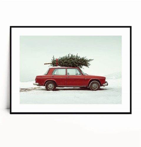 Plakat ŚWIĄTECZNY SAMOCHÓD RETRO Z CHOINKĄ poziomy z marginesem.jpg