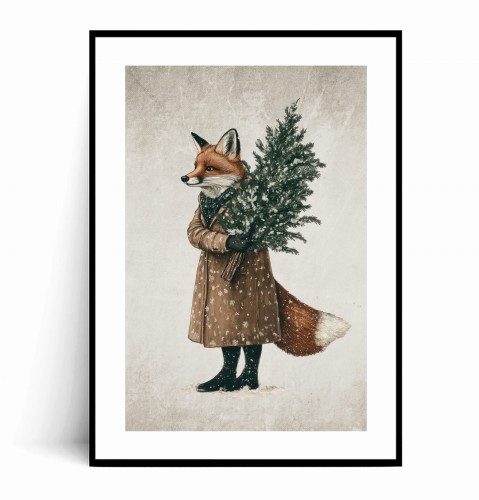 Plakat LIS W PŁASZCZU Z CHOINKĄ Vintage z marginesem.jpg