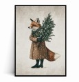 Plakat LIS W PŁASZCZU Z CHOINKĄ Vintage.jpg