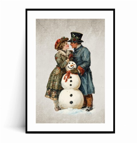 Plakat ROMANTYCZNA ŚWIĄTECZNA PARA Z BAŁWANEM Vintage z marginesem.jpg