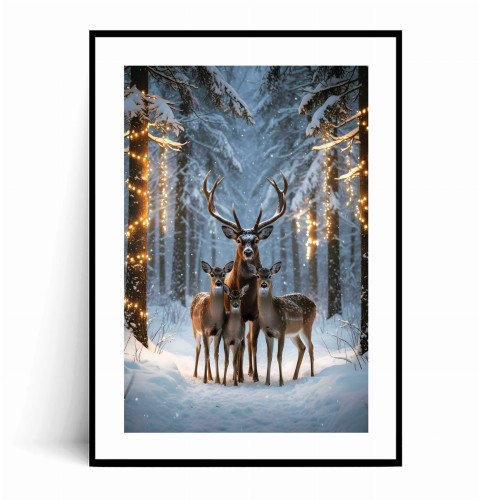 Plakat JELENIE W ZIMOWYM LESIE ZE ŚWIATEŁKAMI no.1 z marginesem.jpg