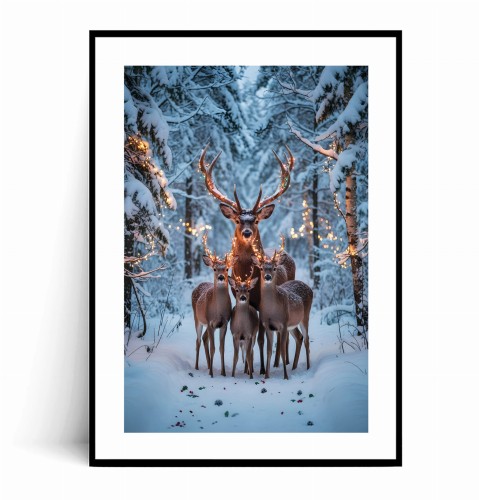 Plakat JELENIE W ZIMOWYM LESIE ZE ŚWIATEŁKAMI no.2 z marginesem.jpg
